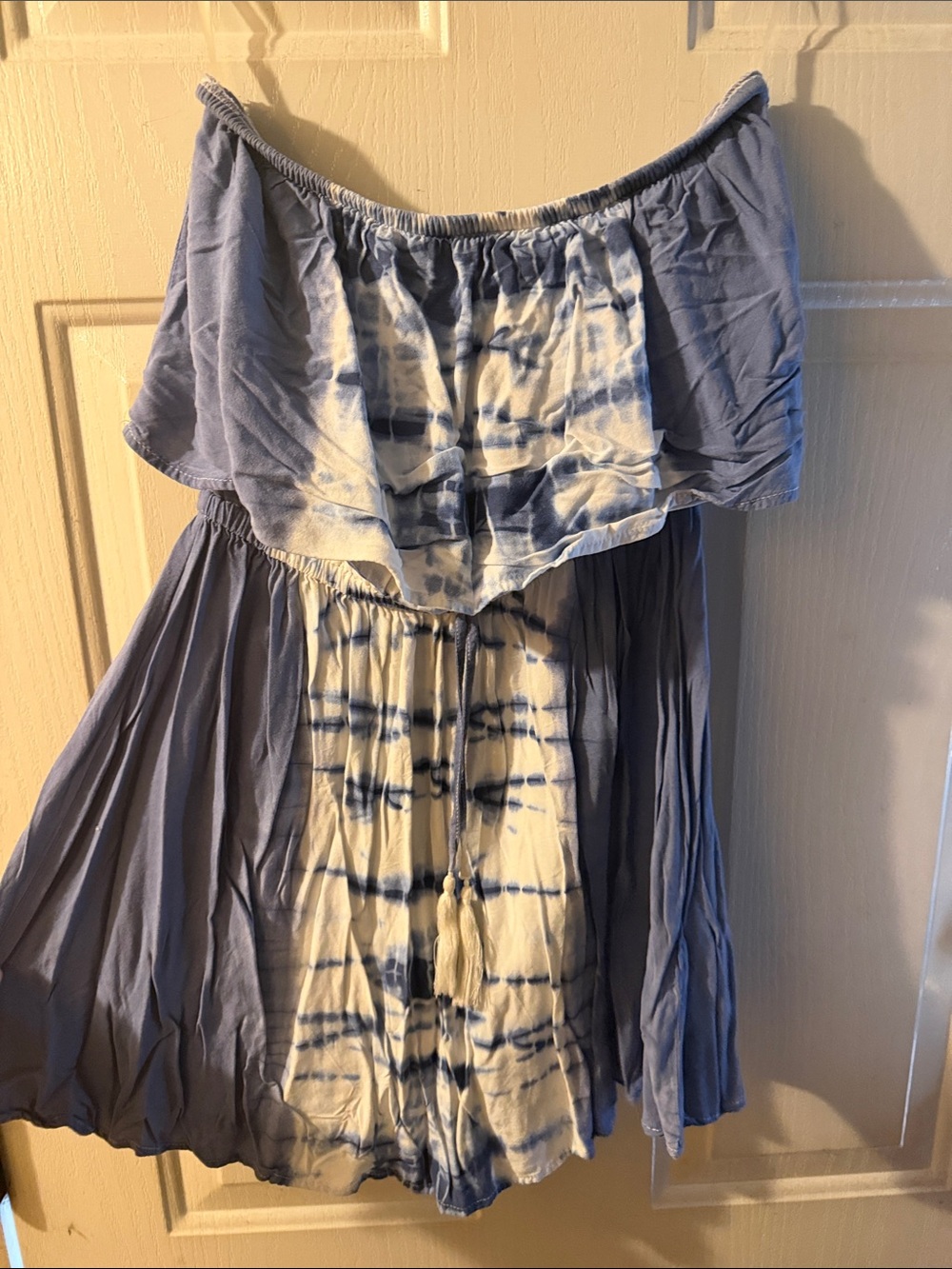 Ocean Drive Blue and White Tie-Dye Off-Shoulder Top